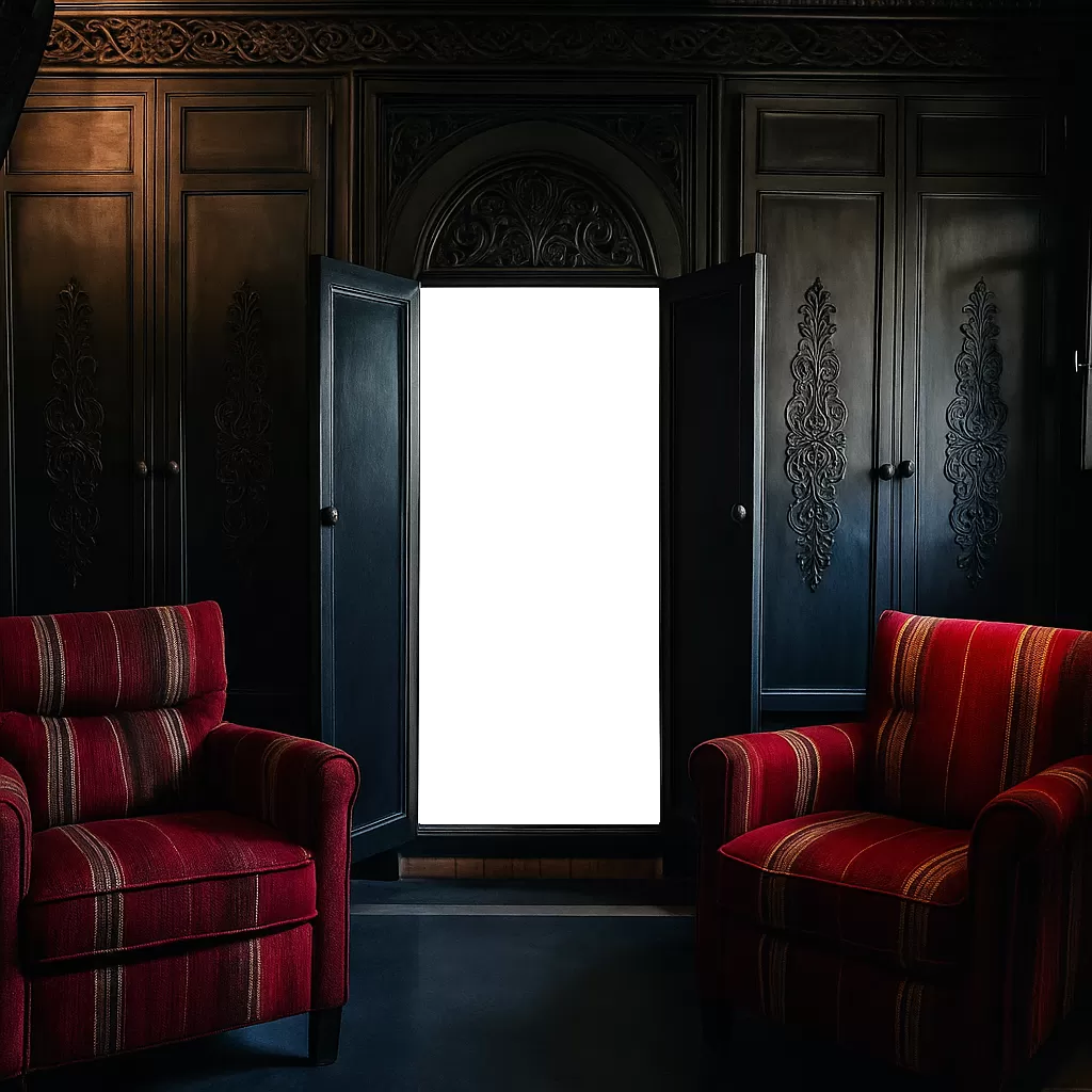 habitación con muebles antiguos con la puerta del armario abierta