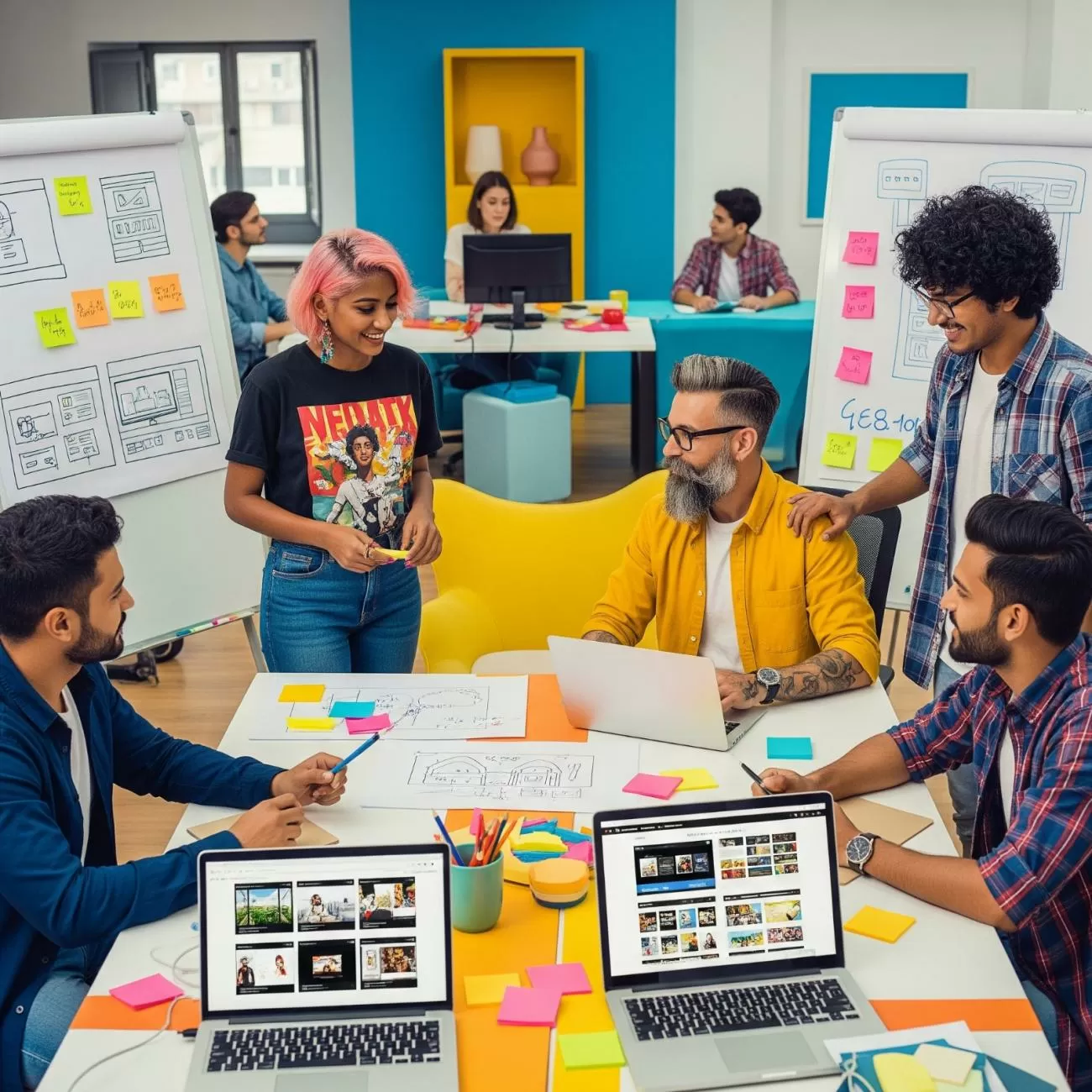 Equipo de diseño web trabajando juntos