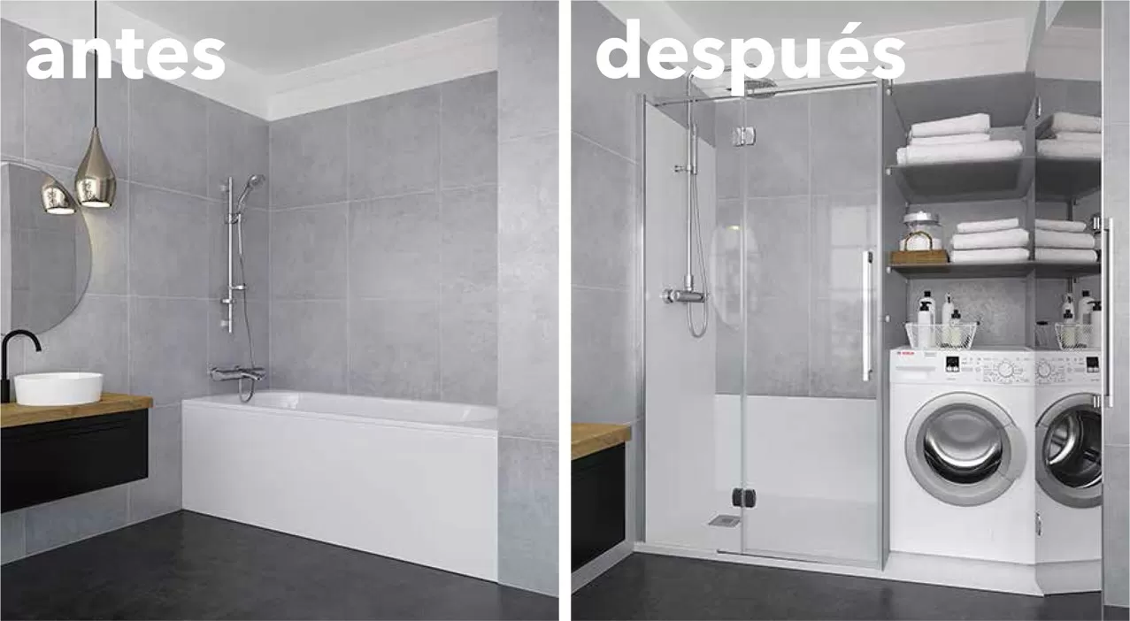 Antes y después de bañera a ducha