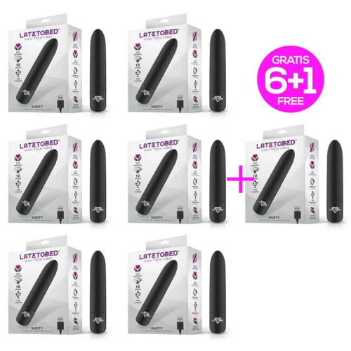 Pack 6 +1 Shoty Bala Vibradora USB 10 Velocidades Potente Motor Negro