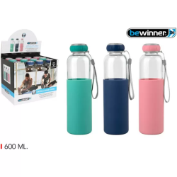 BOTELLA AGUA VIDRIO SILICONA 600 T/SIL