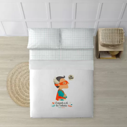 JUEGO DE SÁBANAS CON ALMOHADA Y BAJERA ESTAMPADAS A JUEGO 100% ALGODÓN MODELO SUPERHEROE CHICO PARA CAMA DE 150/160 (240X270)