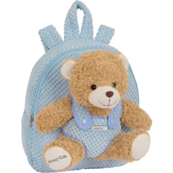 MOCHILA PREESCOLAR CON OSITO SAFTA AZUL PASTEL