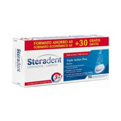 STERADENT TRIPLE ACCION PLUS LIMPIEZA PROTESIS DENTAL (60+30 COMPRIMIDOS)