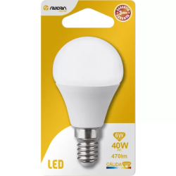 BOMBILLA LED ESFERICA G45 E14 6W (=40W) 470LM 3000K 15000H RAYDAN HOME BL.1