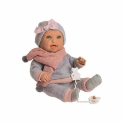 MUÑECO BABY SUSU INTERACTIVO CON PIJAMA GRIS Y MECANISMO. LLORA, RIE Y SUCCIONA EL CHUPETE 38 CM