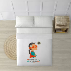 JUEGO DE SÁBANAS CON ALMOHADA Y BAJERA ESTAMPADAS A JUEGO 100% ALGODÓN MODELO SUPERHEROE CHICA PARA CAMA DE 135/140 (210X270)