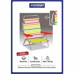 SILLA PLAYA ALUMINIO MULTIPOSICION RAYAS, CON REPOSACABEZAS 25 CM, 80X65X45CM, 25 CM ALTURA ASIENTO