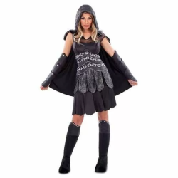 DISFRAZ GUERRERA TENEBROSA VESTIDO CON CAPA Y CAPUCHA, MANGUITOS Y CUBREBOTAS TALLA S