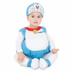 DISFRAZ BABY DORAEMON GORRO, VESTIDO COLA Y PATUCOS TALLA 12-24 M