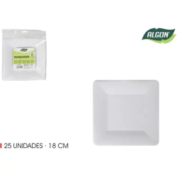 SET-25 PLATO CUAD.CART NATURAL 18CM ALGON