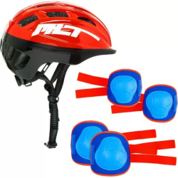 SET CASCO + PROTECCIONES ROJO