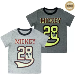 CAMISETA CORTA PREMIUM GLOW IN THE DARK SINGLE JERSEY MICKEY- GRIS