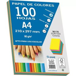 PAQUETES 100 HOJAS COLORES FUERTES A4 80 GR