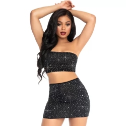 TOP Y FALDA OPACO DE LYCRA CON STRASS - NEGRO