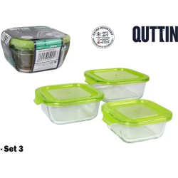 SET 3 FIAMBRERAS CUADRADAS C/TAPA VERDE QUTTIN