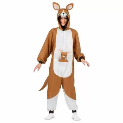 DISFRAZ ADULTO CANGURO TALLA S (KIGURUMI CON CAPUCHA, COLA Y PELUCHE)