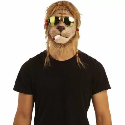 SMOKING LION WITH GLASSES 1/2 MASK ONE SIZE