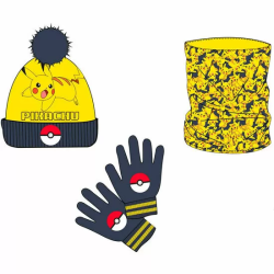 SET GORRO BRAGA CUELLO Y GUANTES PIKACHU POKEMON