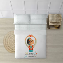 JUEGO DE SÁBANAS CON ALMOHADA Y BAJERA ESTAMPADAS A JUEGO 100% ALGODÓN MODELO FRIDA PARA CAMA DE 90.