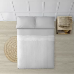 JUEGO DE SÁBANAS 100% ALGODÓN MODELO PAPAMOA GRIS RAYA PARA CAMA DE 180.