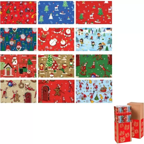 EXPOSITOR 50 ROLLO PAPEL REGALO NAVIDAD INFANTIL 200X70 CM