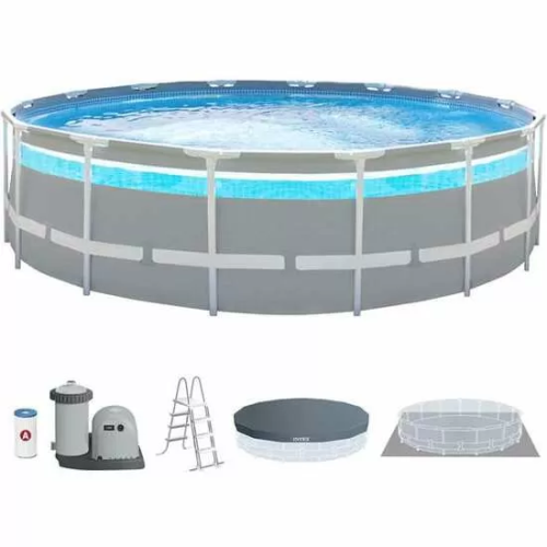 PISCINA REDONDA CLEARVIEW PRISM FRAME CON DEPURADORA, ESCALERA, COBERTOR Y TAPIZ 488X122 CM