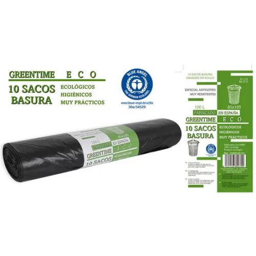 10 SACOS BASURA 85X105-G110-100 L. GREENTIME ECO