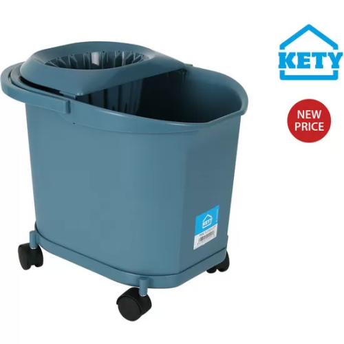 CUBO 16L C/RUEDAS. ASA Y ESCURRIDOR AZUL KETY