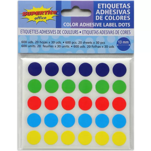 ETIQUETAS ADHESIVAS DE COLORES 13MM - 600UDS