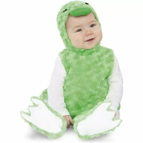 DISFRAZ BEBÉ PATITO PELUCHE VERDE (VESTIDO, GORRO, COLA Y PATUCOS) TALLA 7-12 MESES