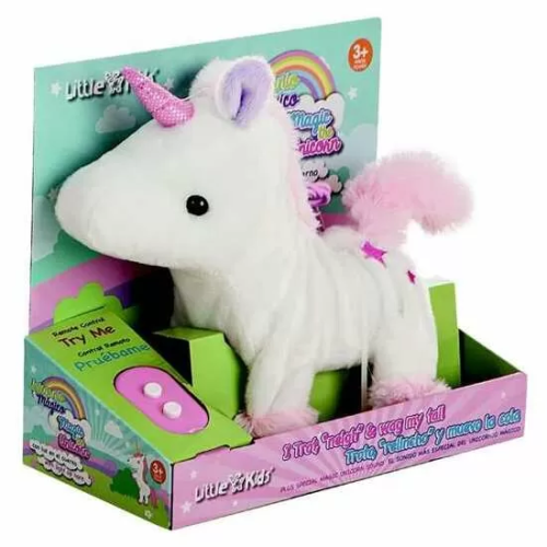 UNICORNIO DE PELUCHE CAMINA Y SU CUERNO SE ILUMINA 23 CM - MODELOS SURTIDOS