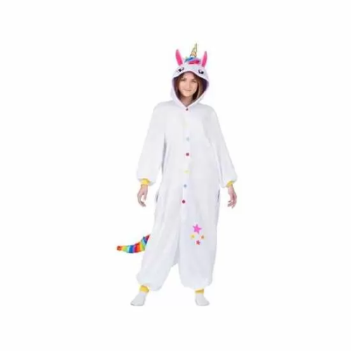 DISFRAZ UNICORNIO BLANCO ADULT PEQUEÑO(KIGURUMI CON CAPUCHA Y COLA)