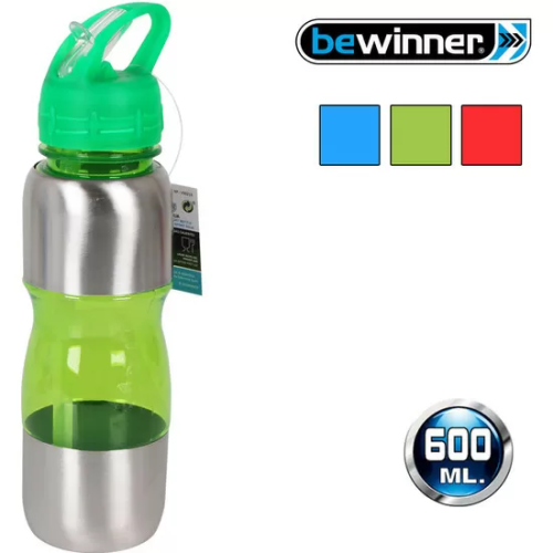 BOTELLA SPORT 600ML PLÁSTICO/METAL - COLORES SURTIDOS