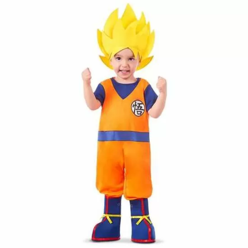 DISFRAZ GOKU BABY CON BODY, PELUCA TEXTIL Y CUBRE BOTAS TALLA 12-24 M