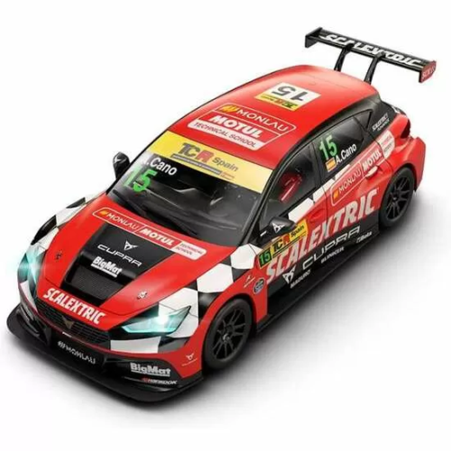 COCHE SCALEXTRIC CUPRA TCR MONLAU CON LUZ EN LOS FAROS 18X9X9CM