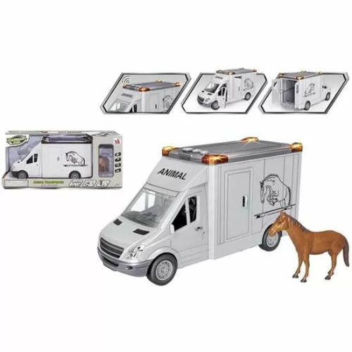 CAMIÓN PARA TRANSPORTAR CABALLOS, INCLUYE CABALLO, LUCES Y SONIDOS, ESCALA 1:16