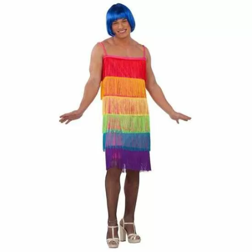 DISFRAZ ADULTO VESTIDO FLECOS RAINBOW TALLA 54