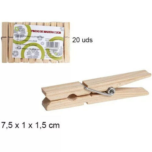 PINZAS DE MADERA 7,5CM 20 UNIDADES