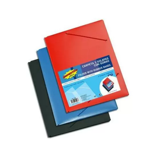 CARPETA FLEXIBLE CON GOMAS Y 3 SOLAPAS - COLORES SURTIDOS