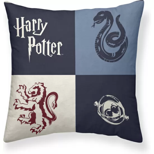 FUNDA DE ALMOHADA 100% ALGODÓN MODELO HOGWARTS CUADROS AZUL DE 65X65 CM.