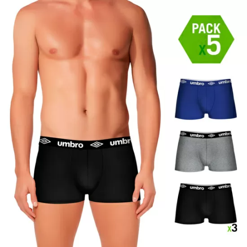 SET DE 5 BOXERS UMBRO MULTICOLOR NEGRO/GRIS/AZUL