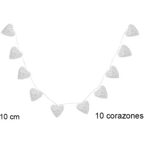 TIRA DE LUCES LED 10 CORAZONES 8CM 2AA