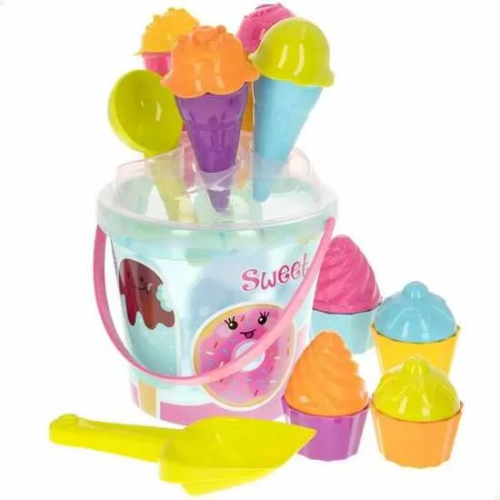 CUBO DE PLAYA SWEET TIME 18 CM CON ACCESORIOS 20 PIEZAS