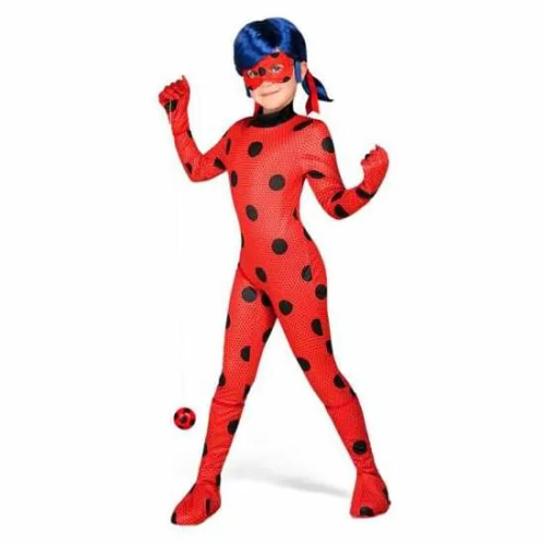 DISFRAZ LADYBUG CON MONO, GUANTES, CUBRE BOTAS, ANTIFAZ, PELUCA, YO-YO Y PENDIENTES TALLA 9-11 AÑOS