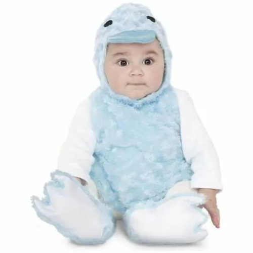 DISFRAZ BEBÉ PATITO PELUCHE AZUL (VESTIDO, GORRO, COLA Y PATUCOS) TALLA 7-12 MESES