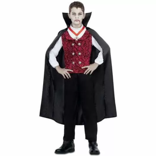 DISFRAZ VAMPIRO CAPA, CHALECO CON CAMISA, COLLAR Y PANTALONES TALLA 10-12 Y