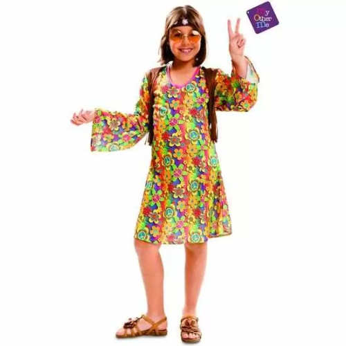 DISFRAZ HAPPY HIPPIE CHICA 5-6 AÑOS NIÑA (CINTA CABEZA Y VESTIDO CON CHALECO)