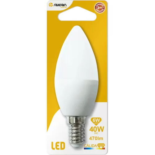 BOMBILLA LED VELA C37 E14 6W (=40W) 470LM 3000K 15000H RAYDAN HOME BL.1