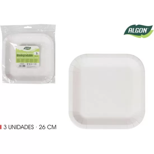 SET-3 PLATO CUAD.CART NATURAL 26CM ALGON